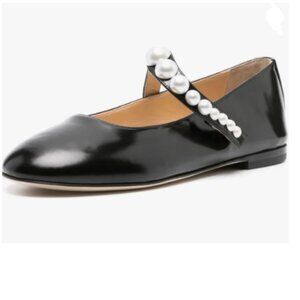 XYD Black Mary Jane Flats Pearl Strap Cute Round Toe Comfort Slip On Walk Shoes